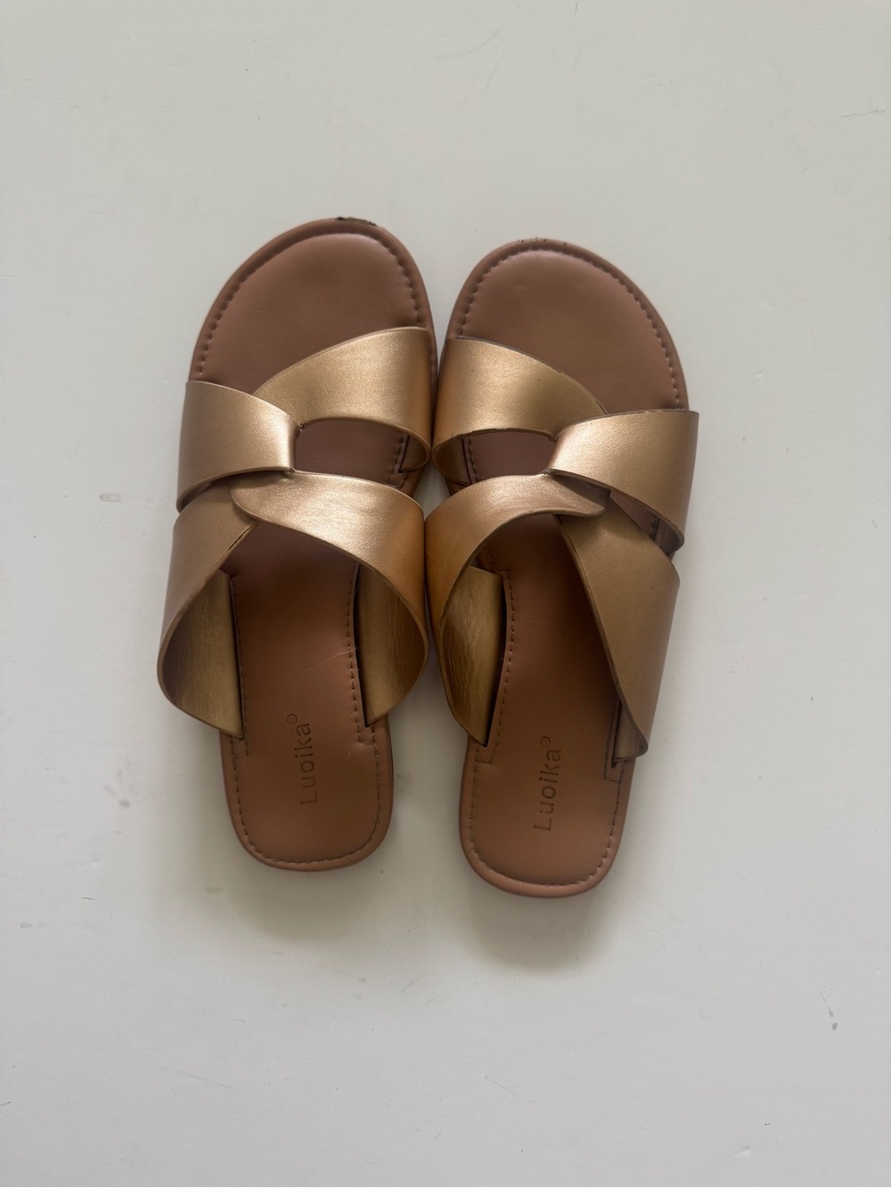 Metallic Gold Slide Sandals for Women